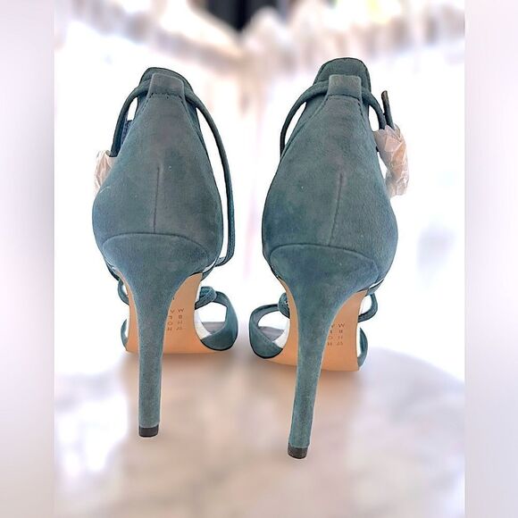 WHBM Colorblock Suede Strappy Heels | ILARIA Sea Shadow Size 7.5 - Picture 10 of 16
